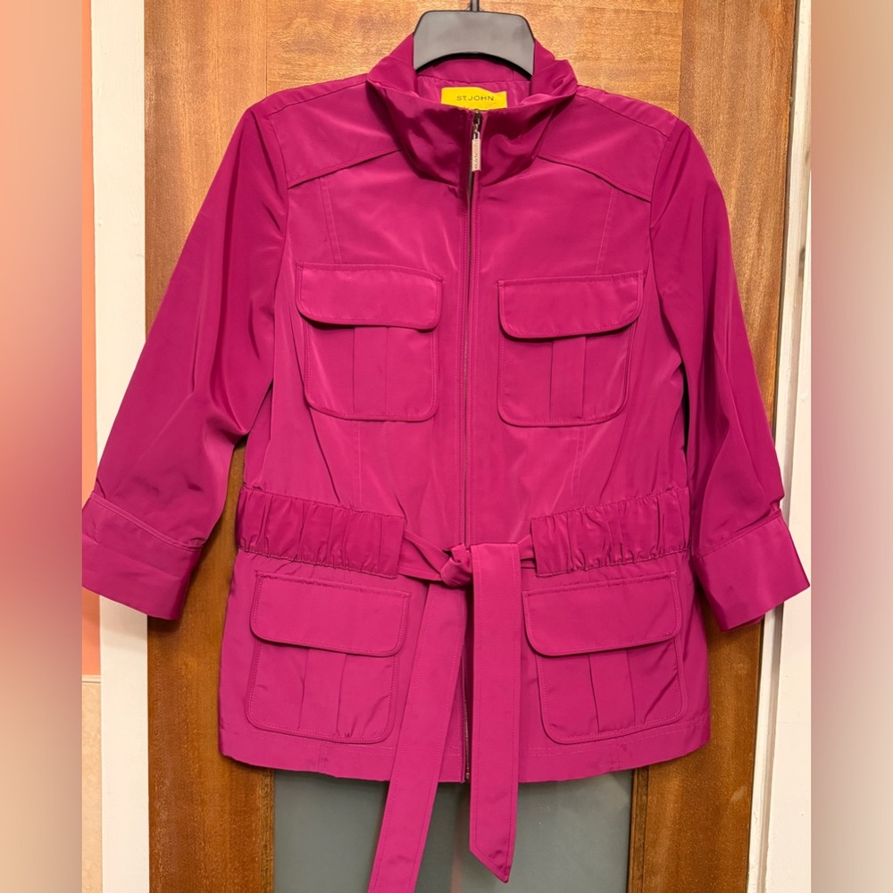 St. John Women’s Vintage Raspberry Safari Utility 3/4 Sleeve Belted Jacket